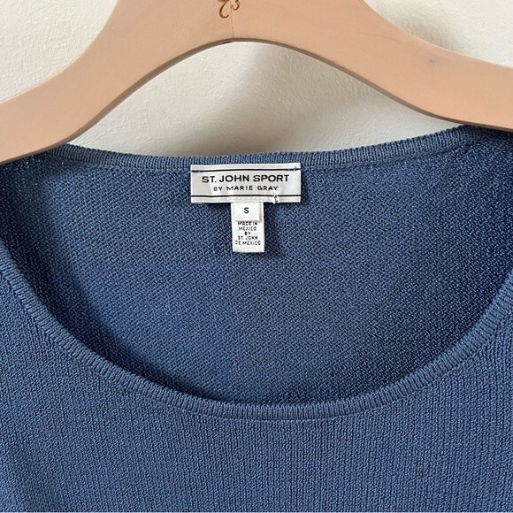 St.John Sport By Marie Gray Santana Knit Ribbed Short Sleeve Top in Blue S NWOT - Picture 7 of 12